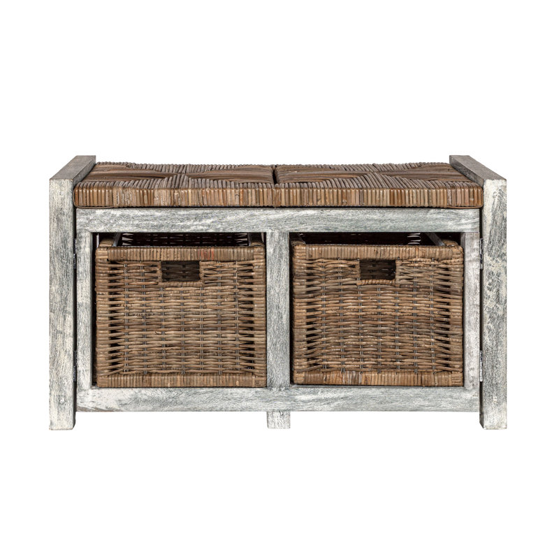 Highland Dunes Rustic 30" 2 Drawer Wicker Storage Bench, Grey & Reviews